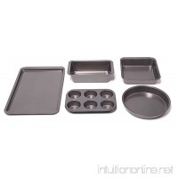 Mrs. Fields 5 Piece Baking Essential Set  Cookie Sheet - Square Cake  Round Cake  6 Cup Muffin and Bread Loaf Pan - B01FYJGQEA
